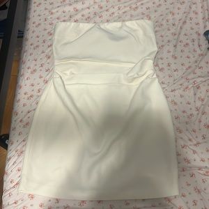 Strapless white ribbed mini dress